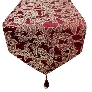 CROSCILL Red Holly Runner Christmas Table Holiday Decor 14x72"